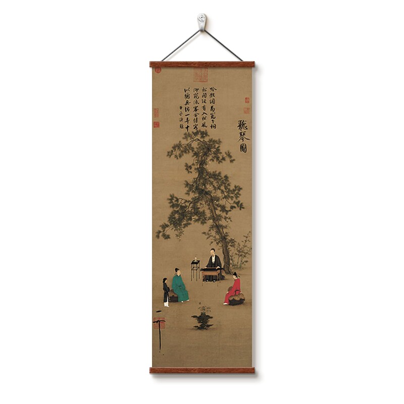 听琴图入户玄关装饰画茶室挂画