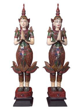 泰国木雕迎宾人物门口创意摆件