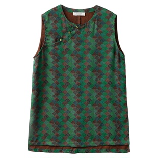 现货 祥云提花香云纱绞罗真丝奥黛中长款上衣女100%桑蚕丝背心