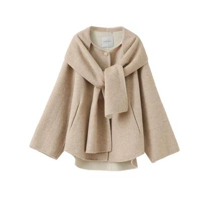 POPCHRIO蚕丝混纺围巾领短外套