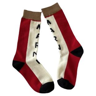 秋季撞色大字母加厚中筒潮袜M复古女袜拼色街头ins潮欧美走秀长袜