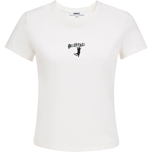 ONLY2026春季新款舒适立体小猫音符刺绣显瘦正肩短袖上衣T恤女