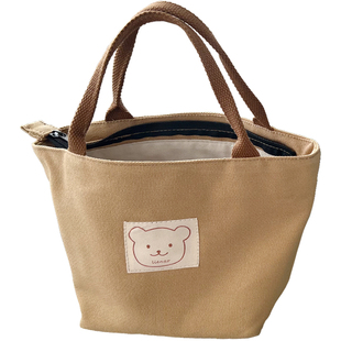 原创小熊款水桶托特包帆布简约百搭文艺单肩手提便当餐盒包女