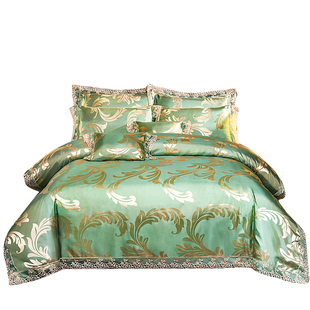 高档奢华贡缎提花四件套床上用品欧式全棉纯棉蕾丝天丝被套床单式