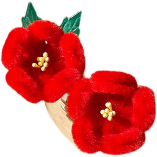 醉流年汉服绒花头饰古风发夹手工毛绒发钗仿非遗秋冬少女新年配饰