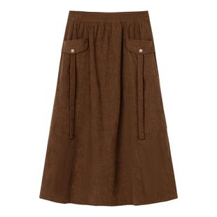 it'real瑞尔冬新款法式复古深咖色加厚灯芯绒半身伞裙