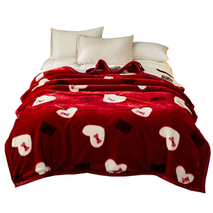 红色拉舍尔毛毯冬季加厚加绒保暖盖毯结婚毯床上用小被子午休毯子