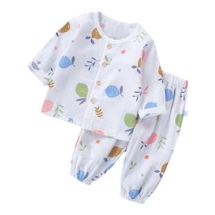 婴儿睡衣薄款夏纯棉纱布透气一岁男女宝宝夏天超薄长袖空调衫分体