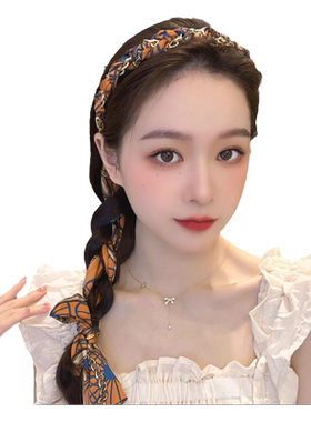白鹿编发一体发箍女布艺蝴蝶结飘带发带丝巾绑发丝带头箍发卡头饰