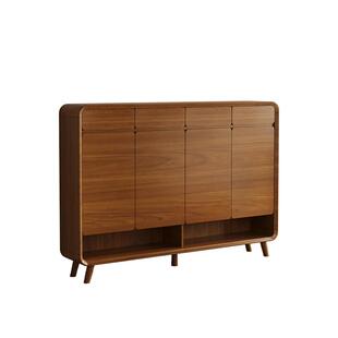 三梦实木玄关鞋柜收纳柜一体靠墙家用门口入户室内胡桃色多层鞋柜