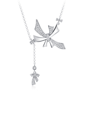 msou原创y字调节锆石纯银蝴蝶结