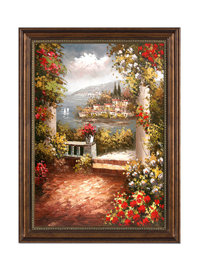 欧式玄关竖版风景装饰画花卉油画