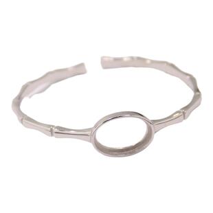 S925纯银手镯空托女款竹节高升13*18mm19*26DIY蜜蜡松石玉石镶嵌