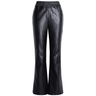 海宁真皮皮裤女秋冬新款加绒加厚绵羊皮长裤大码修身显瘦微喇叭裤