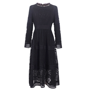 秋冬新款女装加绒精致礼服蕾丝连衣裙长袖修身显瘦中长款打底裙子