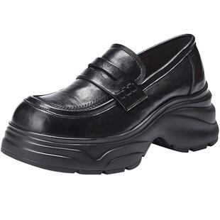 热风黑色乐福鞋女鞋2026年春季新款厚底通勤小皮鞋单鞋H02W26108