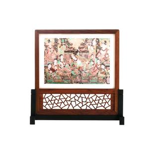 敦煌研究院 紫光檀莲纹插屏摆件 壁画复古实木桌面摆件高级感小众