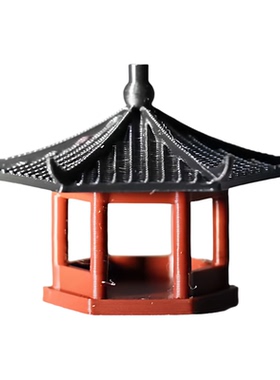 中式古风木质双层六凉亭模型摆件