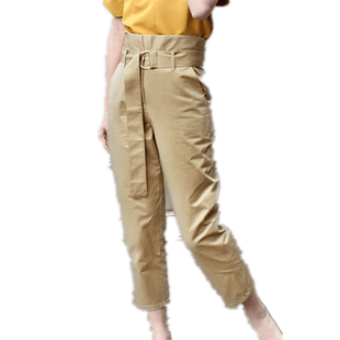 RANDA 春夏新款时尚腰带性感波点高腰九分裤西装裤 BB01110