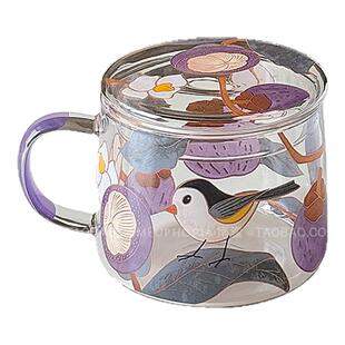 EUPHORIA新中式山竹与鸟带盖玻璃杯大容量耐热水杯咖啡杯创意礼物