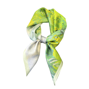 法式复古绿色油画真丝丝巾轻奢高级感大方巾系脖妈妈款围巾配大衣