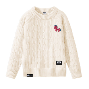 it GROUNDZERO儿童毛衣春季2026马年男童女童针织衫白色内搭上衣