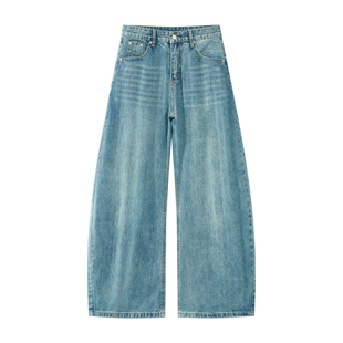 Dream made 美式vintage竹节纹牛仔裤男款春秋季直筒阔腿弯刀裤子