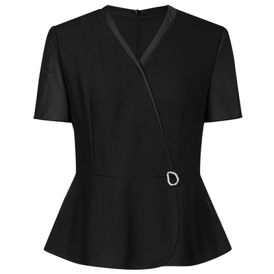 【精简通勤】NAERSI/娜尔思V领简约修身短袖上衣女夏季百搭舒适