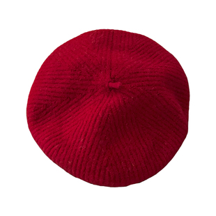 高品质新年红色针织贝雷帽女冬保暖显脸小优雅气质高级感画家帽子