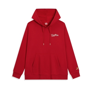特步新春系列丨连帽加绒卫衣2026马年冬季情侣红色长袖男女款上衣