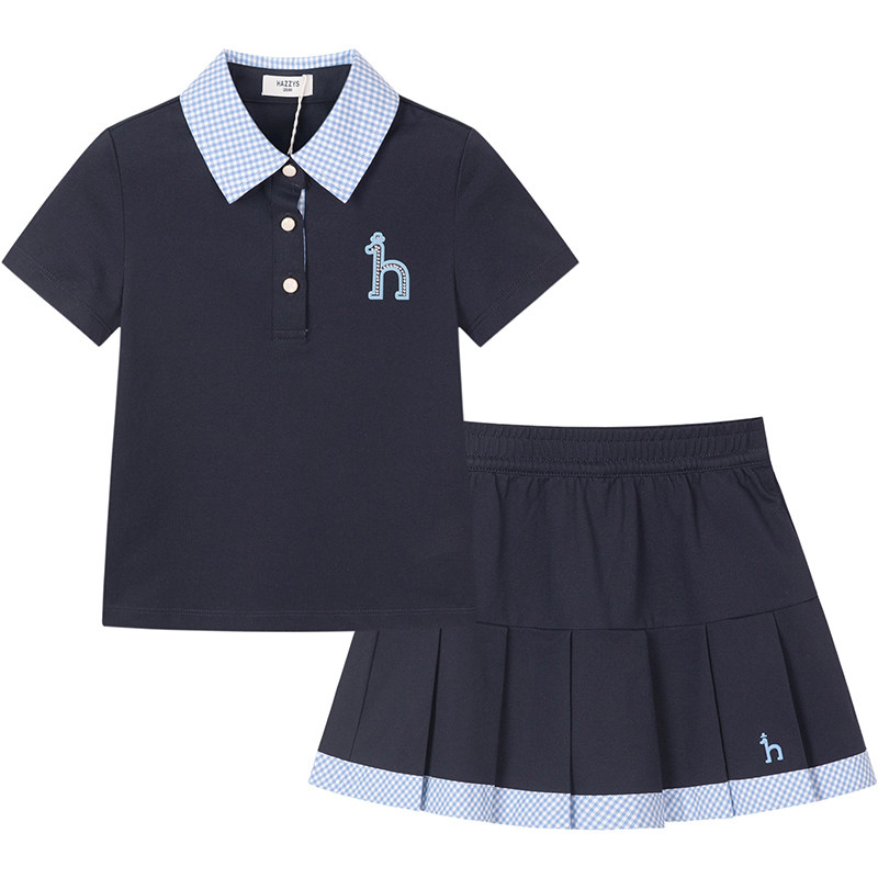 hazzys哈吉斯童装女童套裙2026夏新学院风珠地透气速干半裙两件套