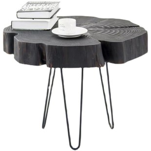 侘寂风碳化原木茶几做旧铁艺茶桌家用创意实木烟熏小茶台客厅边几