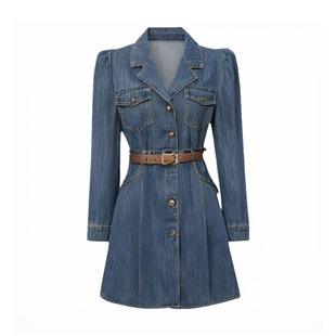 高级感设计开春爆款牛仔连衣裙女春秋新款小个子气质漂亮百褶裙子