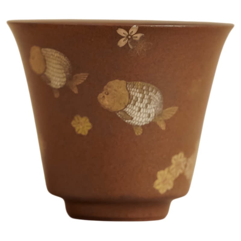 老岩泥花鱼嬉茶杯中式功夫茶具