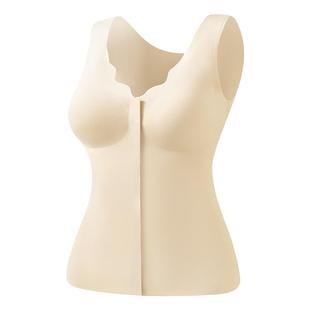 前开扣德绒保暖背心中老年内搭无痕加绒发热打底秋冬开衫免穿文胸