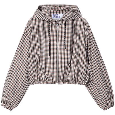 BLUE ERDOS26早春新品休闲百搭抽绳连帽细条纹短外套女B2265J036