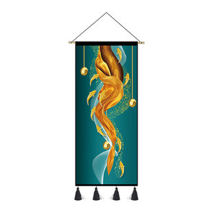 轻奢九鱼图挂画布艺饭店餐厅装饰画卧室客厅挂毯民宿壁画走廊挂布