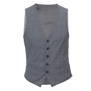 JODOLL乔顿男修身绵羊毛马甲春季新款商务休闲灰色格子西装马夹男