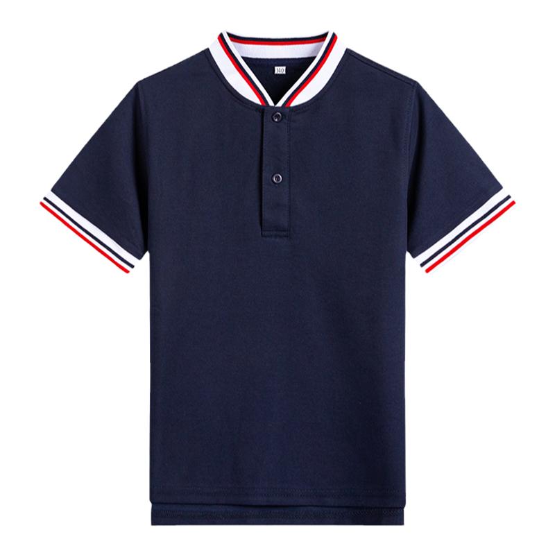 纯白藏青立领短袖polo套头衫校服