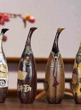 天鹅创意花瓶中式彩陶非遗特色礼品摆件客厅家居装饰品工艺品陶瓷