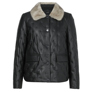 NAERSI娜尔思毛领皮毛一体外套异材质拼接25冬新款短款御寒外套