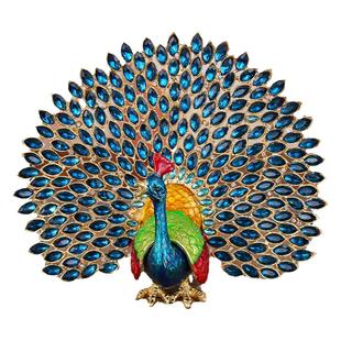 镶钻孔雀摆件珐琅彩孔雀开屏首饰盒家居玄关桌面饰品盒结婚戒指盒