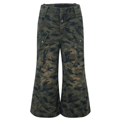 低腰做旧复古工装迷彩八分喇叭裤