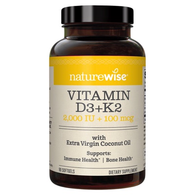 Naturewise阳光瓶D3K2活性维生素D3成人女性补钙2000iu维vd软胶囊