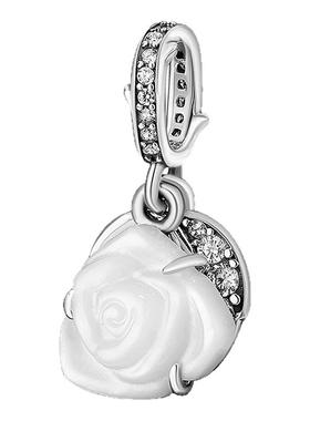 S925纯银白玫瑰吊坠饰品礼物项坠