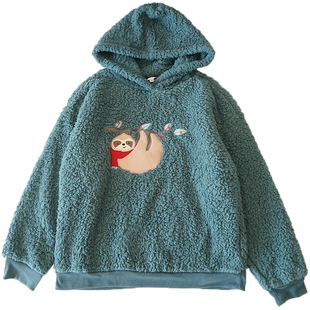 欧货厚款保暖宽松圣诞节闺蜜服连帽卫衣绒衫S05大码女装刺绣外套