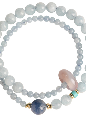 普陀山天然海蓝宝平安双圈手串女