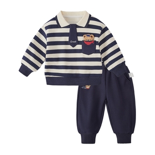 [抗菌远红外]男童套装宝宝帅气加绒长袖冬装儿童新款小童秋冬衣服