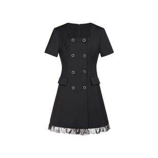 法式方领西装短袖连衣裙 ochirly欧时力2024新款夏装小黑裙通勤