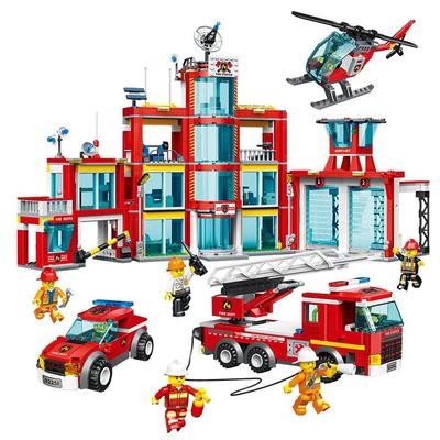 城市消防积木消防局总部男孩玩具
